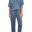JiniGolla Womens Pajama Sets Waffle Knit Short Sleeve Shirt with Long Pajama Pants Soft Sleepwear Pj Lounge Sets, L
