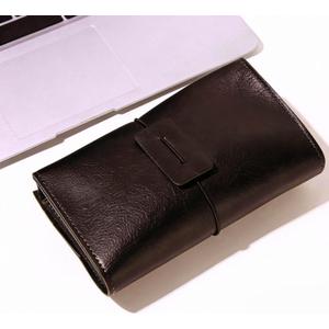 DUWUZEST Vintage leather Electronic organizer travel case, cord organizer travel, Leather charger shortage for essentials mouse, adapter, cables (dark coffee with band)