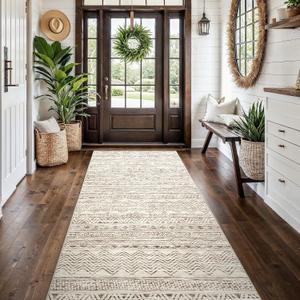 4x10 Runner Rug Washable Abstract: Non Slip Hallway Rugs Beige