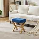 MYMIYEON Small Ottoman Foot Rest Stool for Vanity, Modern Wooden X Legs with Padded Seat, Modern Foot Stool Rest, Desk and Makeup Room, Navy Blue