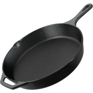 Utopia Kitchen Premium Cast Iron Skillets 12 Inch, Chef's Pan, Pre-Seasoned Frying Pan, Stovetop, Oven, Campfire and Grill Large Skillet, Even Heat Distribution Multipurpose Cast Iron Pan - Black