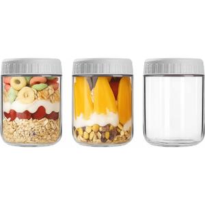 Overnight Oats Containers with Lids, 16oz Wide Mouth Mason Jars with Lids, 3 Pack Glass Jars with Airtight lid for Chia Pudding Yogurt Salad, Meal Prer Oatmeal Jars, Gray
