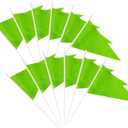 12 Pack Green Pennant Flags Small Mini Hand Held Solid Color Pennant On Sticks Flags with 12.6"Solid Pole & Spear Top,Party Events Celebration,School,Grand Opening,Kids Birthday,Sports Clubs,Flower Pot