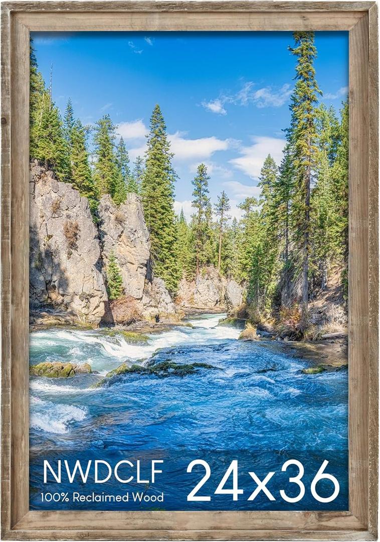 Rustic 24x36 Picture Frame, Reclaimed Barnwood Photo Frame with Plexiglass, Distressed Natural Wood Frame for Wall Mount, Farmhouse Country Home Office Cabin Dcor