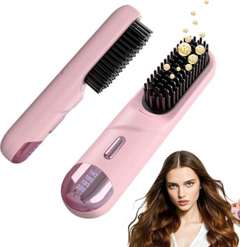 2Pcs Numoya GoBrush Pro 2025 Hair Straightener Brush for Short Hair, Portable Travel Straightener, 4 Temps Fast Heating MCH Ceramic, Smooth Frizz Styling Tool (1pcs)