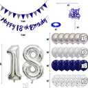 18th Birthday Decorations for Boys Girls, Black Happy 18th Birthday Banner with Black Silver White 18th Balloons Cake Topper Number 18 Foil Balloonfor 18 Year Old Party Decoration