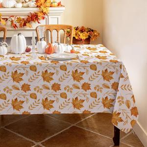 Romanstile Fall Rectangle Tablecloth 60 x 102 Inch,Thanksgiving Autumn Harvest Orange Maple Leaf Table Cloths, Stain Resistant Farmhouse Table Cover for Thanksgiving Holiday Dinner Party