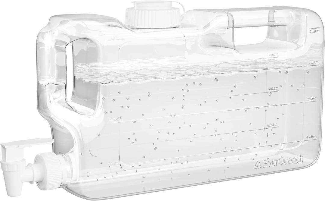 Refrigerator Water Dispenser 1.1 Gallon Bottle with Spigot - BPA Free Plastic Slim Water Jug with Spout Leak Proof | Refillable Fridge Water Container, Convenient Handles (Clear)