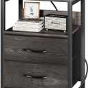 Yoobure Nightstand with Charging Station, Small Night Stand with Fabric Drawers and Storage Shelf for Bedrooms, Nightstands for Small Spaces, Bedside Table with USB Ports & Outlets, Bed Side Table