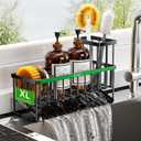 Cisily Extra Large Kitchen Sink Caddy Organzier with High Brush Holder, Sponge Holder for Sink, 304 Rustproof Stainless, Kitchen Countertop Soap Dispenser Organizer For Decor and Accessories (10.62, Matte Black)