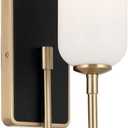 Kichler Solia 1-Light Wall Sconce, Modern Light with Opal Glass in Champagne Bronze with Black, Damp Rated, for Bathroom, Bedroom, Living Room, or Hallway (13.5" x 5"), 55161CPZ, Medium