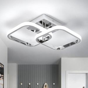 CANEOE Led Hallway Ceiling Light Fixtures, Square Modern Led Ceiling Lamp, 6000K Chrome Finish Indoor Ceiling Lighting Fixture for Living Room Bedroom Kitchen Bathroom Lights (GDD-SFSL-C-US)