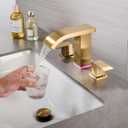 LED Light Widespread Bathroom Faucets for Sink 3 Hole Waterfall Brushed Gold-Bathroom Faucet with Pop-up Drain Assembly, 8 Inch Bathroom Sink Faucet 2-Handles,Modern Lavatory Vanity Faucet