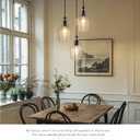 Emliviar 3-Light Chandelier Hanging Light Fixture, Modern Cluster Pendant Lighting for Kitchen Island with Clear Seeded Glass, Black Finish, DYE286G2-3 BK