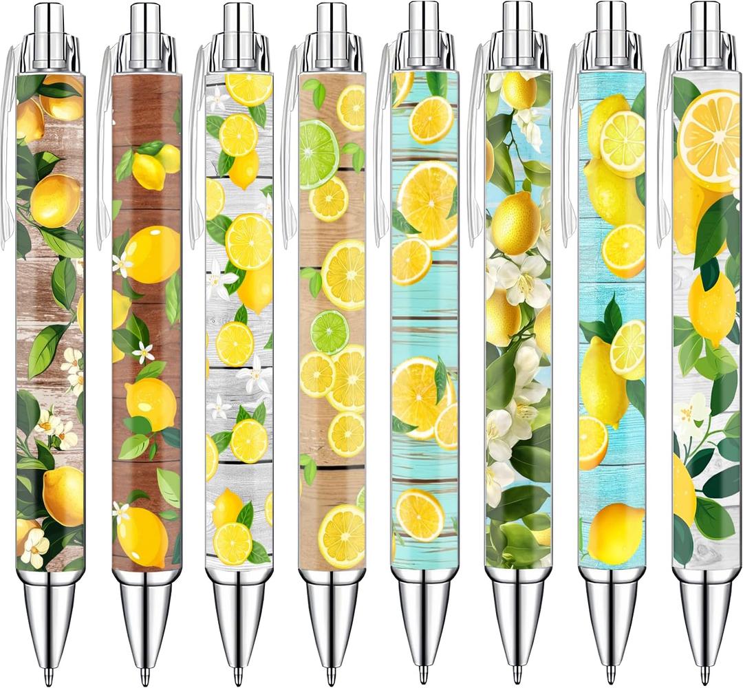 Idealmuzik Lemon Pens Set  Fun Citrus-Themed Pens for Girls, Students, and Stationery Lovers  Smooth Writing Ballpoint Pens for School, Journaling, or Gifts  Bright and Cheery Design, 8 Pack