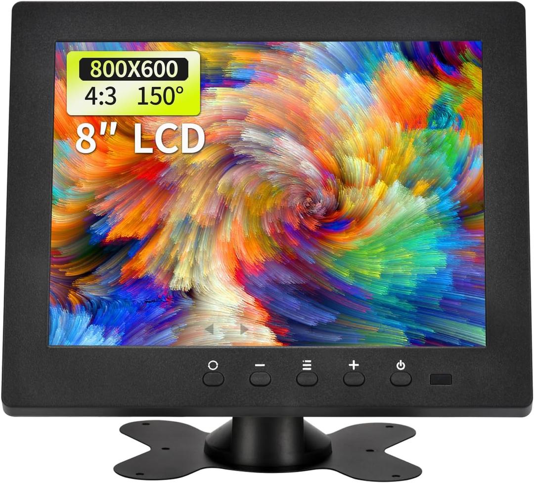 8 inch LCD Security Monitor & Displays,Built-in Dual Speakers Portable Monitor,800 * 600 Resolution,BNC/AV Input,Suitable for CCTV TV CCD DVD
