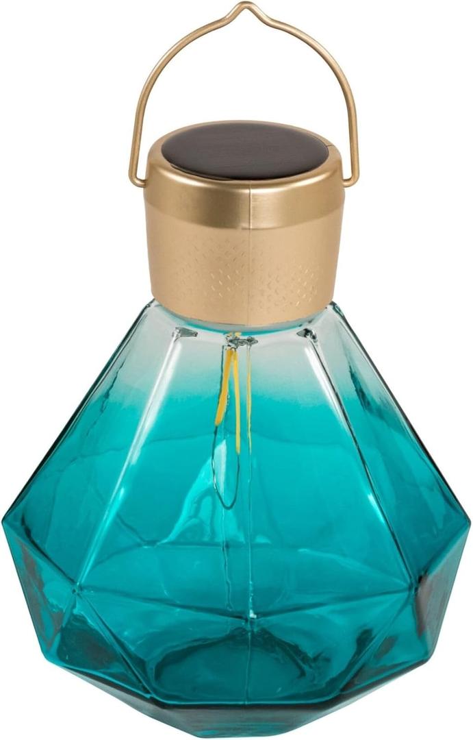 Allsop Home & Garden Gem Light an Outdoor Weatherproof Hand Blown Glass Solar Lantern. Warm Light LEDs, and Easy to Hang Frame, (Emerald)