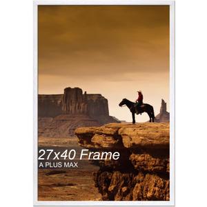 A PLUS MAX 27x40 Picture Frame White Light Weight Wall Mount | 27 x 40 Inch White Wood-grain Engineered Wood Material Frame for 27by40 Rectangular Photo Poster - 1 Pack/White/27x40