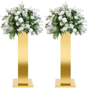 2PCS Tall Gold Vases for Centerpieces,31.5inch Stainless Steel Column Geometric Centerpieces Wedding Flower Stand Flower Floor Vase for Tables Wedding Anniversary Birthday Party Decor