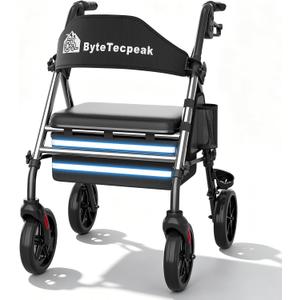 R4 Walkers for Seniors with Seat,Foldable Rollator Walker with Brakes,4 Wheeler for Adults,Support 330lbs,Walker Wheelchair Combo with 8" Anti-Slip Wheels,Upright Walker with Storage Bag