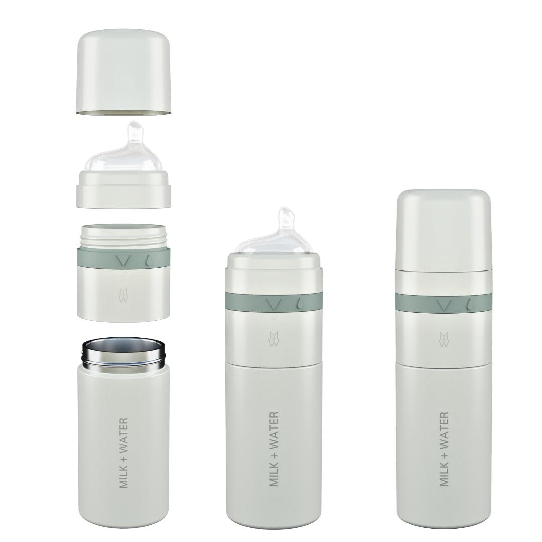 MILK & WATER All in One Baby Bottle & Baby Formula Dispenser On The Go, 9oz - Keeps Water Warm & Formula Fresh - Baby Formula Mixing Bottle with Anti Colic Nipple - Leak-Proof - 6+ Months (Green)