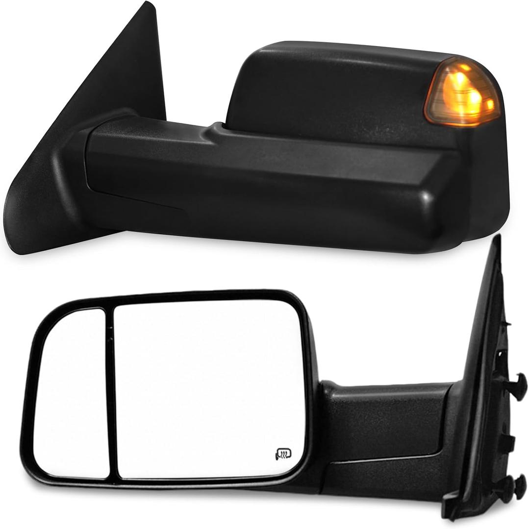 Towing Mirrors Compatible with Dodge Ram 1500 2002-2008, 2500 3500 2003-2009 Trailer Tow Side Mirrors Power Heated Turn Signal Light Truck Black Pair Set Mirrors