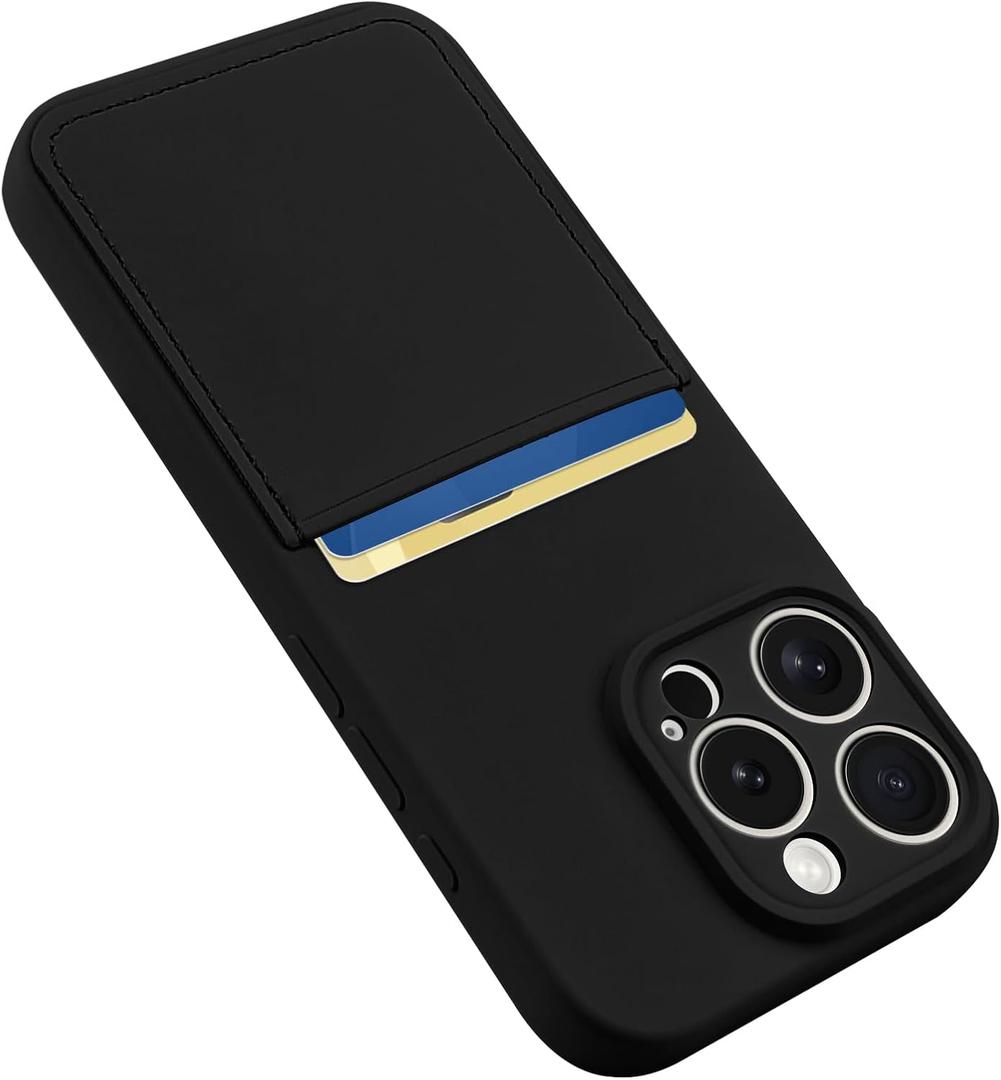 Designed for iPhone 16 Pro Case with Card Holder for Women Men Soft Silicone Cover [Microfiber Lining] Full Camera Protection Shockproof Slim for iPhone 16 Pro Case Wallet Black