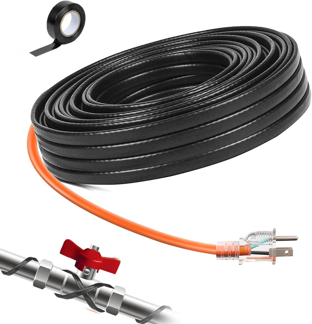 Heat Tape for Water Pipes Roof & Gutter Snow De-Icing Heat Cable 30 feet 5 Watts Per Foot, Water Line Heat Tape Keeps Water Flowing at -40F 5W/FT, 120V (30FT)