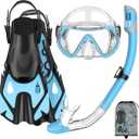 Snorkeling Gear Set for Adults  Dry Top Snorkel Set, Panoramic Anti-Fog Mask, Adjustable Swim Fins  Travel Diving Kit with Storage Bag (Large-X-Large, Blue)