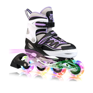 Cytia Pink Girls Adjustable Illuminating Inline Skates with Light up Wheels, Fun Flashing Beginner Roller Skates for Kids (Purple, Medium 32-36)