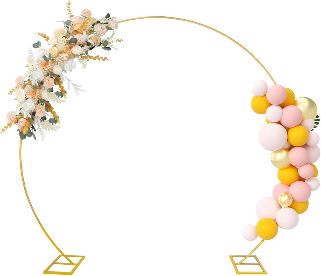 Metal Balloon Arch, Round Arch Backdrop Stand 8 FT(2.5M) Large Golden Circle Arch Frame with Base for Birthday, Wedding, Party, and Baby Shower Photo Background Decorations (Gold) (7.9FT)