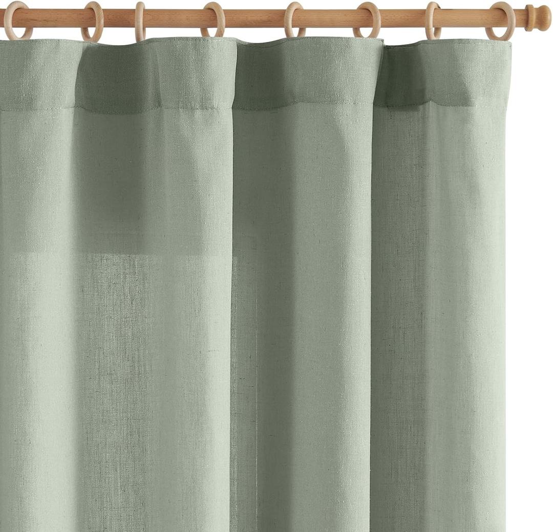 jinchan Soft Linen Curtains, Sea Foam Sage Curtains 84 Inches Long, Light Filtering Farmhouse Drapes for Living Room Bedroom, Green Drapes Back Tab Top Set 2 Panels (W50 x L84, Sea Foam Sage) 