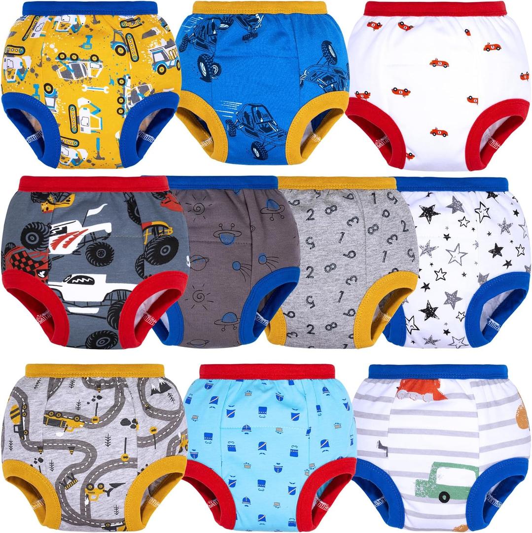 BIG ELEPHANT Potty Training Underwear - 10 Pack, 100% Cotton Absorbent Unisex Toddler Pee Pants for Boys Girls (3T, Yellow & Blue)