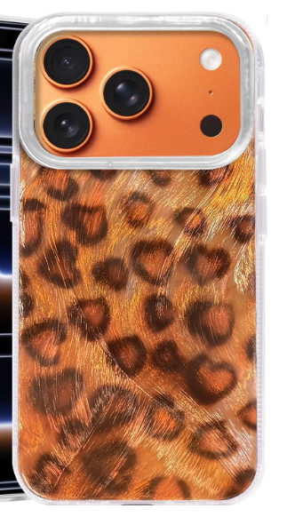 Compatible with iPhone 17 Pro Case,with [Soft Slim][Camera Protection] Cute Leopard Print Love Shiny Aesthetic Phone Cover Anti-Yellowing Shockproof Protective Cover for Women Girl-Brown
