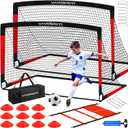 Kids Soccer Goals for Backyard Set, 2 of 6x4 ft Portable Pop Up Soccer Goal Training Equipment, Soccer Net with Soccer Ball, Ladder, Cones, Soccer Set for Youth Toddler Games, Sports (Black & Red)