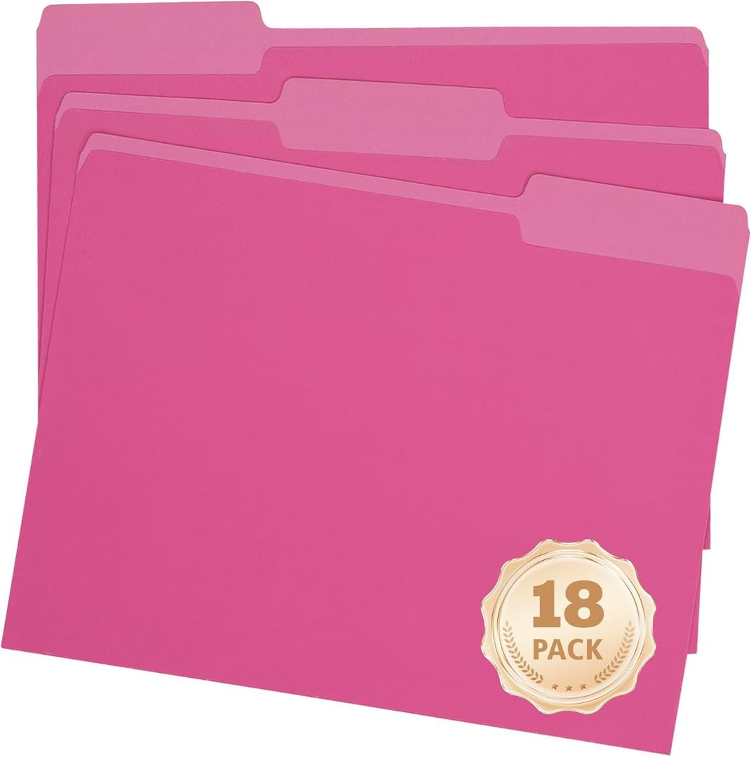 Pink File Folders 8.5x11 Inch,1/3 Cut Tab Colored File Folders Letter Size,School Business Office Folders for Document-18 Pack
