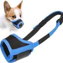 LUCKYPAW Dog Muzzle Anti Biting Barking and Chewing with Comfortable Mesh Soft Fabric and Adjustable Strap, Suitable for Small, Medium and Large Dogs(Blue Trim,XS) (XS-Snout(3-4"))