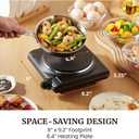 Elite Gourmet Countertop Electric Burner, 1000W Cast Iron Hot Plate, 7 Heat Settings, Portable Cooktop for RV, Dorm, Office & Small Kitchens, Road-Ready & Compact