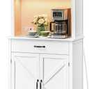 VASAGLE 71" Kitchen Pantry Cabinet with Lights and Charging Station, Coffee Bar Cabinet with Doors and Drawer, Farmhouse Style, Adjustable Shelves, Cloud White UBBK363W11