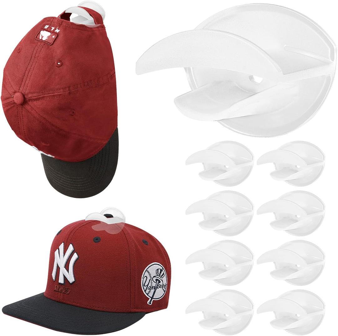 HOUSE DAY Adhesive Hat Hooks for Wall 16 Pack, Strong Hat Rack for Baseball Cap Display Organizer, Hats Hangers Holder for Wall, Door, Closet, No Drilling, Translucent