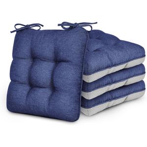 Love's cabin Memory Foam Chair Cushions Set of 4, Outdoor/Indoor Chair Pads for Dining Chairs 4 Pack, Seat Cushions for Kitchen, Dining Room, Office, Patio Chairs, 15.5"x15.5"x3.5" Navy Blue (15.5"x15.5"x3.5" (4 Pack))