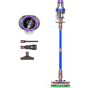 Cordless Vacuum Cleaner, 65-Mins/600W/48KPa Powerful Suction,Double-Cups Vacuum Cleaner for Home, 8-in-1 Touch Screen Stick Vacuum Cordless Rechargeable,Ideal for Pet Hair, Carpet, Hard Floor (Blue)