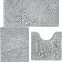 AINAHYVA Bathroom Rugs Chenille Bath mat 3 Piece Set, Super Absorbent, Strong PVC Non Slip Backing, Bath mats for Bathroom, Plush Shaggy, Thick, Machine Washable, Bathtub, Toilet, Light Grey
