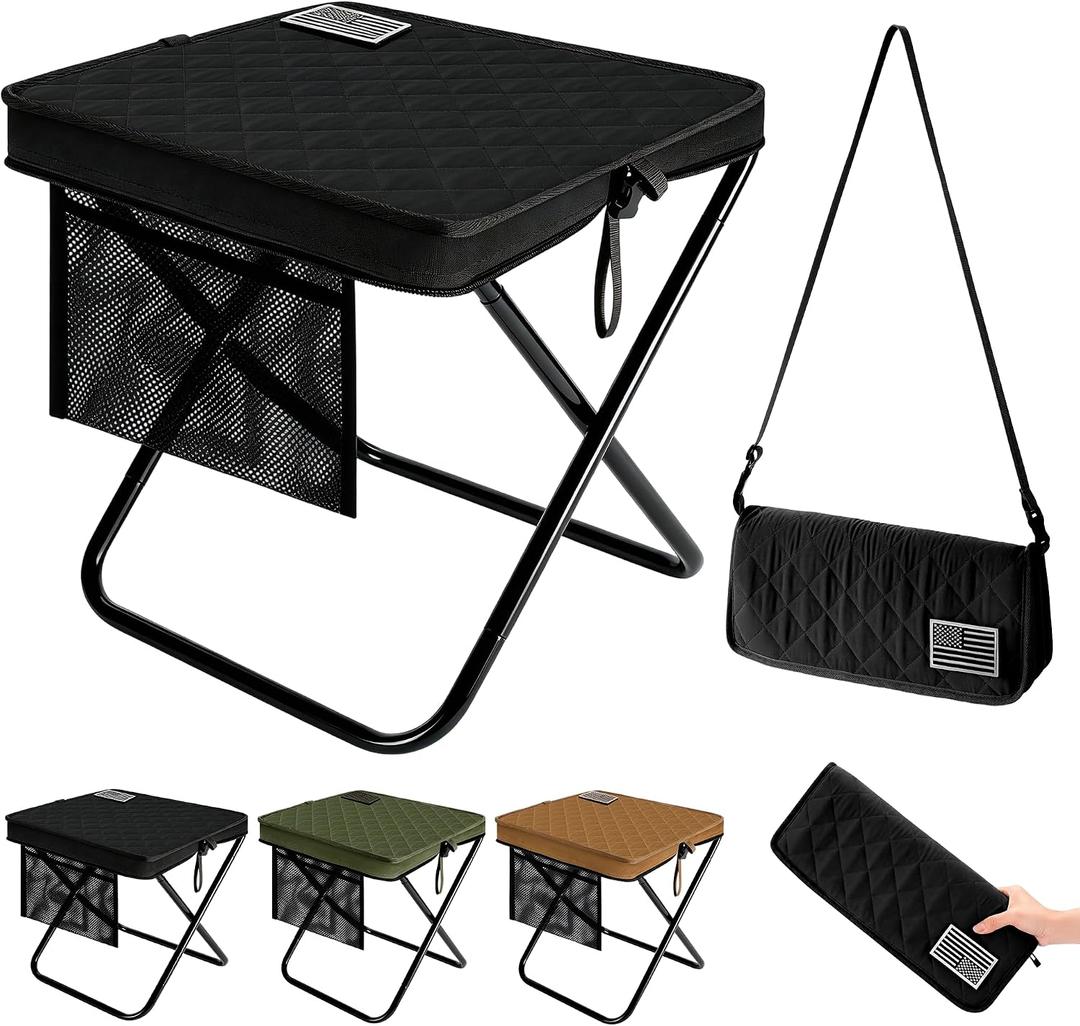 Extra Large Foldable Backpack Stool, Heavy Duty Folding Chair, Thickened Collapsible Portable Pocket Chair, Compact Pocket Size Travel Seat for Fishing, Hiking, Picnic and Outdoor Activities (Black)