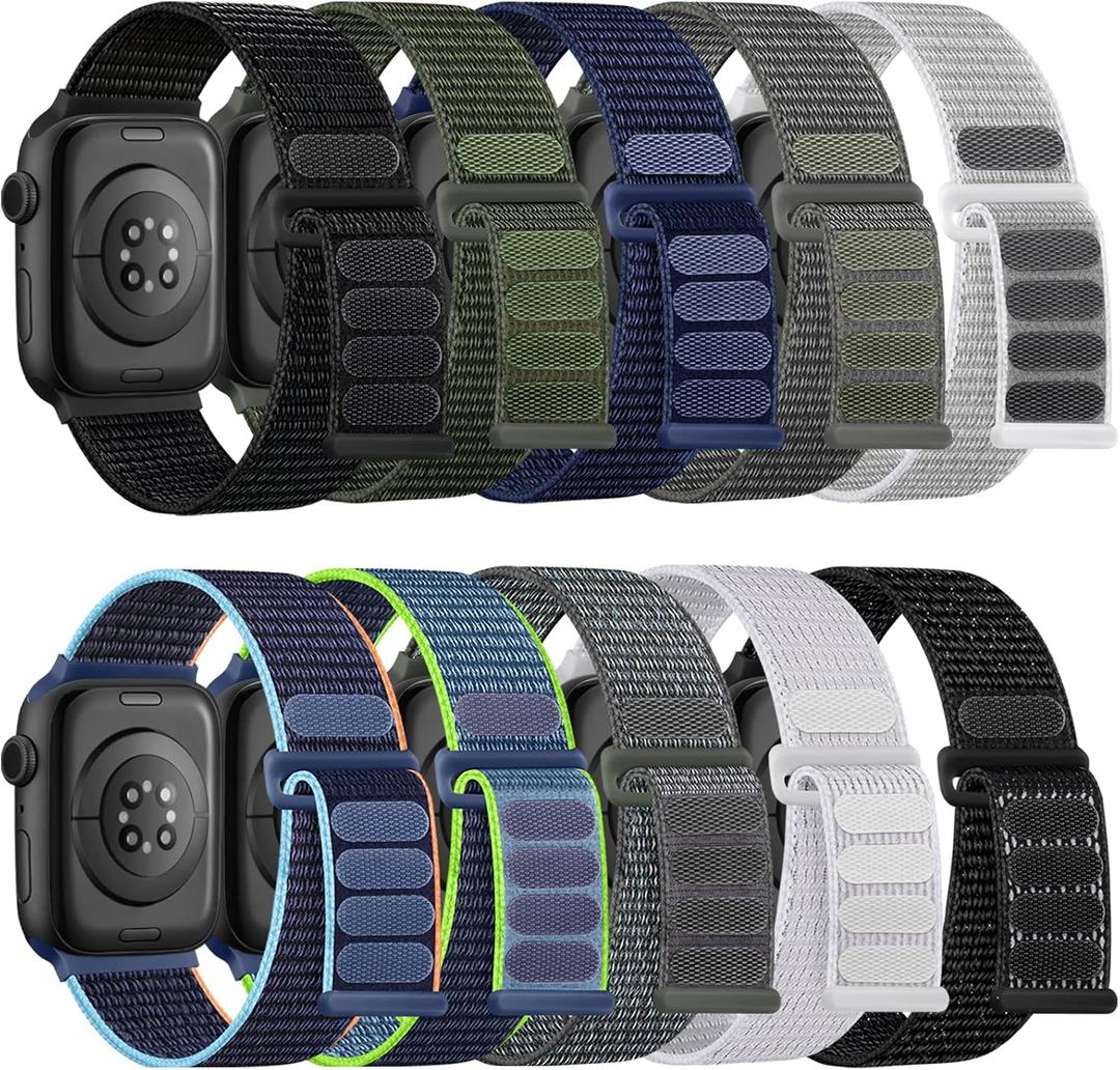 Lenrao 10 Pack Soft Nylon Bands Compatible with Apple Watch for Women Men 38mm 40mm 41mm 42mm 44mm 45mm 49mm, Stretchy Braided Solo Loop Strap for iWatch Series 11/10/9/8/7/6/5/4/3/2/1 Ultra SE 3/2/1