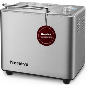 Neretva 20-IN-1 Bread Maker, Dual Heater 2LB Bread Machine Stainless Steel Bread Maker Machine Nonstick Ceramic Pan Compact for Gluten Free/Sourdough/Whole Wheat Bread/Yogurt, Breadmaker Recipe-Silver (Sliver)