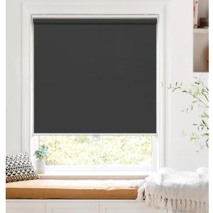 LazBlinds Cordless Roller Shades, Blackout Blinds for Windows, Thermal Insulated UV Protection Waterproof Fabric, Free-Stop Roll Up Pull Down Shades for Home and Office, 27'' W x 72'' H, Black