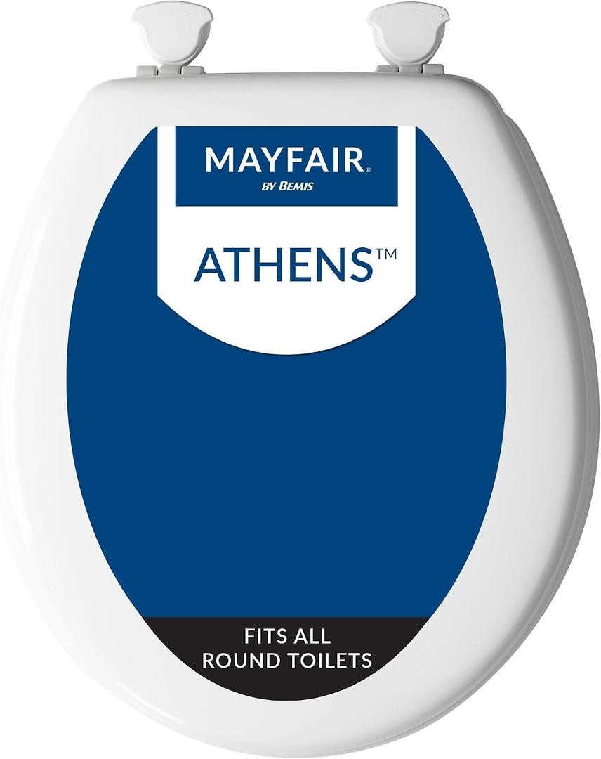 Mayfair Athens Toilet Seat, Easy Clean Hinges and Durable Wood Seat, Round, White