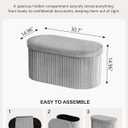 GLAXYFUR Oval Folding Storage Ottoman, Velvet Upholstered Foot Rest, 30 x 15 x 15 Inches Storage Bench for Bedroom, Living Room & Entryway (Grey-New)