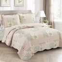 Brilliant Sunshine Rose and Sage Quilt Set, 3-Piece Bedding Sets, Traditional Patchwork Design, Washable and Reversible Bedspread, Soft Lightweight Coverlet, All-Season, Full/Queen, Light Pink Green